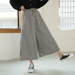 Band-waist Gingham Culottes Black - One Size