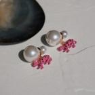 Leopard Drop Earring 1 Pair - Gold & Pink & White - One Size
