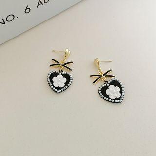 Flower Heart Alloy Dangle Earring 1 Pair - Black - One Size