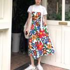 Short-sleeve T-shirt / Midi Floral Pinafore Dress