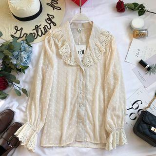 Eyelet Lace Trim Chiffon Blouse