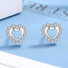 Rhinestone Heart Earring 1 Pair - 925 Silver - Silver - One Size