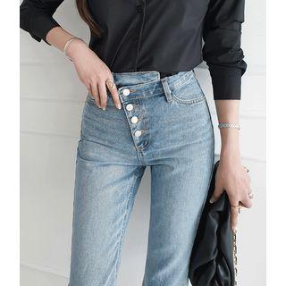 Diagonal Button-fly Straight-cut Jeans