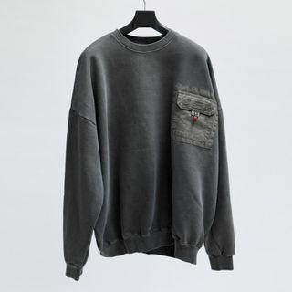 Skull Flap-pocket Sweatshirt Dark Gray - One Size