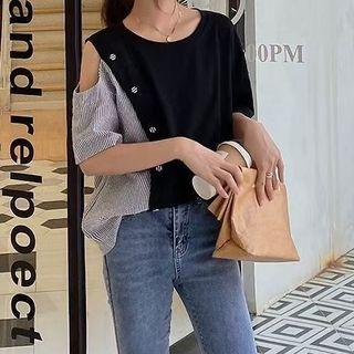 Elbow-sleeve Cutout Paneled Top