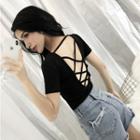V-neck Cutout-back Short-sleeve T-shirt