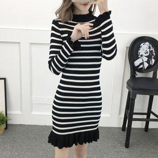 Long-sleeve Mini Striped Knit Dress