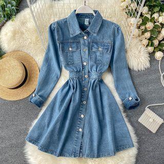 Washed A-line Denim Shirtdress