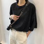 3/4-sleeve Metallic Patterned T-shirt