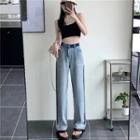 High-waist Two-tone Straight-leg Jeans