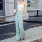 Spaghetti Strap Plaid Top / Wide-leg Pants