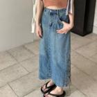 High-waist Lace Up Denim Midi Skirt