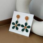 Floral Earring 1 Pair - Green & Curcumin - One Size