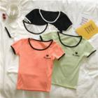 Contrast Trim Embroidered T-shirt
