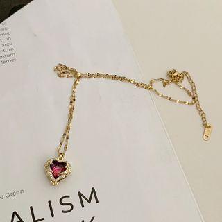 Rhinestone Heart Necklace Gold & Pink - One Size