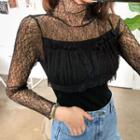 High-neck Lace-panel Top