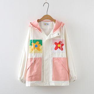 Colorblock Pocket Flower Coat