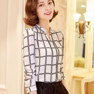 Plaid Long-sleeve Chiffon Top