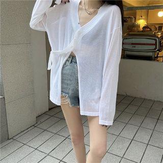 V-neck Asymmetrical Plain Light Cardigan