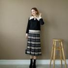Pleated Knitted Midi Plaid Skirt
