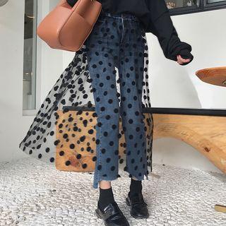Crop Sheer Panel Straight Fit Jeans