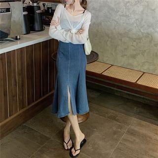 Knit Top / Spaghetti Strap Top / Midi Skirt