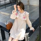 Floral Embroidered Collar Minidress Beige - One Size