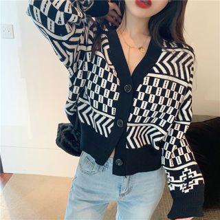Long-sleeve Pattern Knit Cardigan As Shown In Figure - One Size