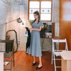 Slit-waist Gingham Long Flare Dress