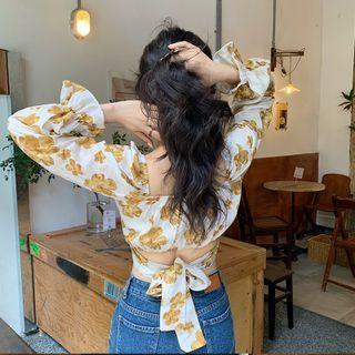 Flower Print Tie Back Blouse