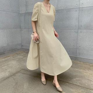 Plunge-neck Maxi Swing Dress