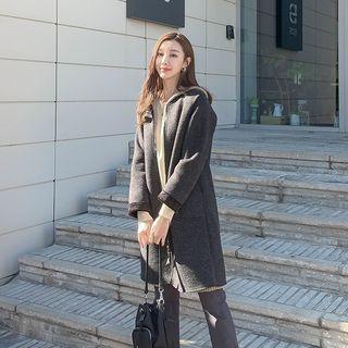 Round-neck Fleece-lined Zip-up Coat Charcoal Gray - One Size