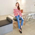 Off-shoulder Stripe Oversized Pullover