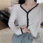 Long-sleeve Buttoned Puffy Knit Top