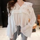 Lace Trim Blouse With Tassel White - One Size