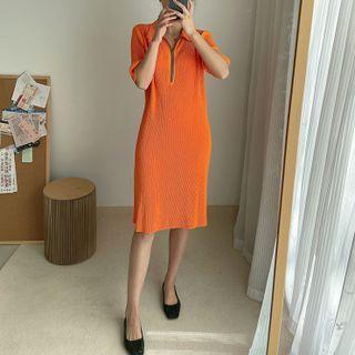 Short-sleeve Half-zip Midi Dress