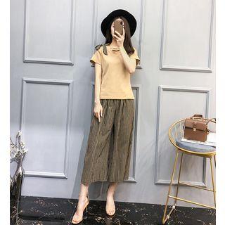 Set: Short Sleeve T-shirt + Striped Wide Leg Pants