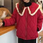 Fringed Collar Padded Jacket Red - One Size