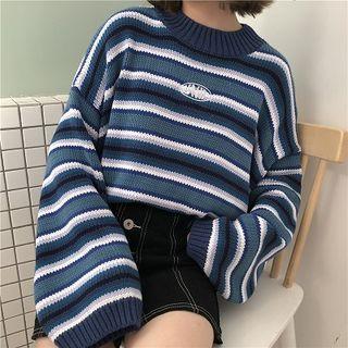 Striped Mock Neck Sweater Stripe - One Size