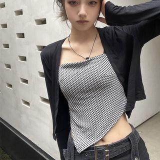 Set: Patterned Asymmetrical Camisole Top + Cardigan Set Of 2 - Camisole Top & Cardigan - Black - One Size