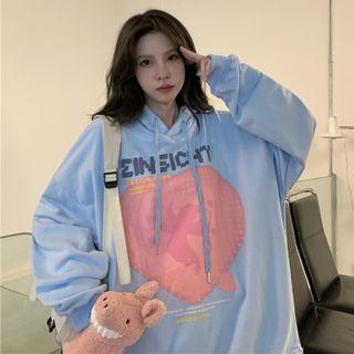 Lettering Angel Print Oversized Hoodie