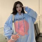 Lettering Angel Print Oversized Hoodie