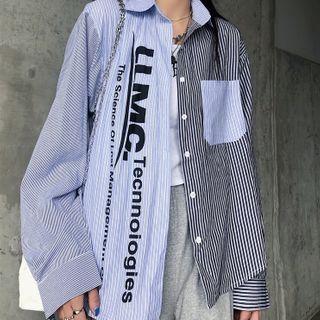 Striped Lettering Shirt Striped - Blue - One Size