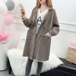 Striped Double-breasted Long Cardigan