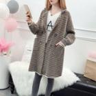Striped Double-breasted Long Cardigan