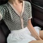 Flower Pattern Short-sleeve Cardigan / Mini Skirt