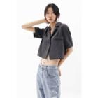 Open-back Cropped Blazer Charcoal Gray - One Size