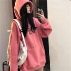 Lettering Print Drawstring Hoodie Pink - One Size