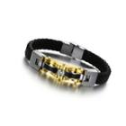 Fashion Plated Gold Geometric Corrugated 316l Stainless Steel Leather Bracelet Golden - One Size
