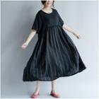 Pinstriped Short-sleeve A-line Maxi Dress